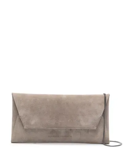 Brunello Cucinelli Ice Colored Leather Shoulder Bag In Grey