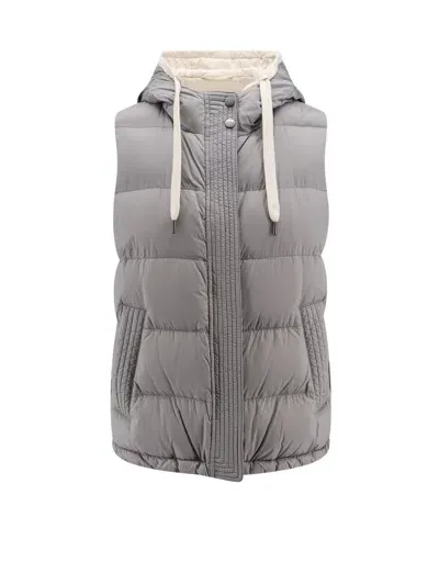 Brunello Cucinelli Padded Drawstring Gilet In Grey