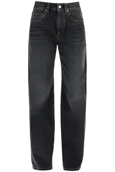 Brunello Cucinelli Jeans Loose Vita Media In Black