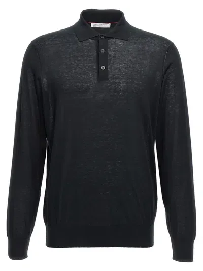 Brunello Cucinelli Knitted Polo Shirt In Black