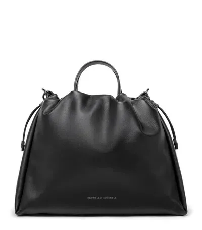 Brunello Cucinelli Large Leather Top-handle Bag In Black