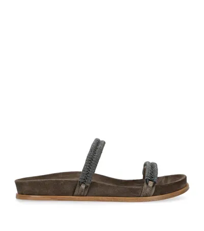 Brunello Cucinelli Leather Monili Slides In Brown