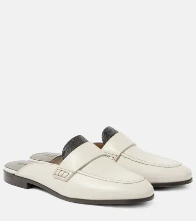 Brunello Cucinelli Leather Mules In White