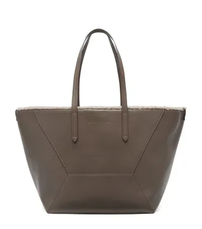 Brunello Cucinelli Shopper Bag With Monili In Brown