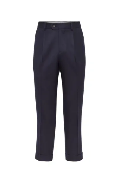 Brunello Cucinelli Cotton Tapered Trousers In Blue