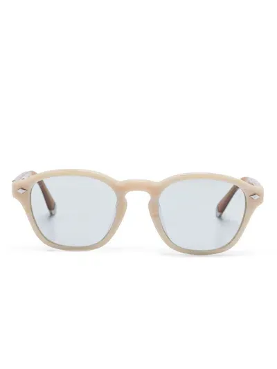 Brunello Cucinelli Light Beige/barley Brown Round Frame Streaked Effect Sunglasses In Gold