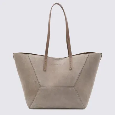 Brunello Cucinelli Beige Leather Tote Bag In White