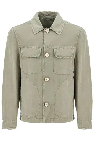 Brunello Cucinelli Linen And Cotton Gabardine Overshirt In Khaki