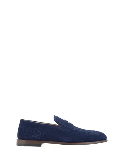 Brunello Cucinelli Woven Suede Penny Loafers In Midnight Blue