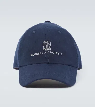 Brunello Cucinelli Logo Cotton Baseball Cap In Blue