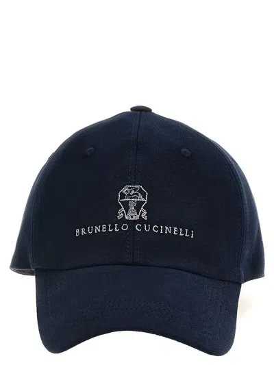 Brunello Cucinelli Logo Cotton Baseball Cap In Blue