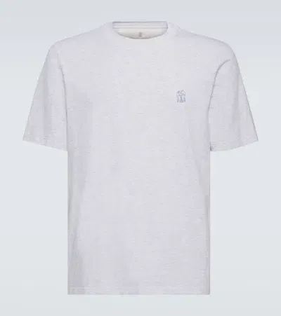 Brunello Cucinelli Logo-print Cotton T-shirt In Neutrals