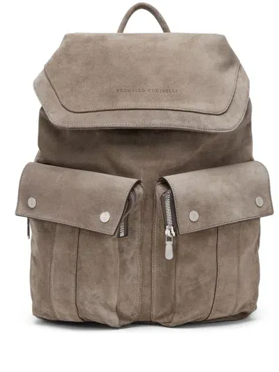 Brunello Cucinelli Logo-debossed Backpack In Grey