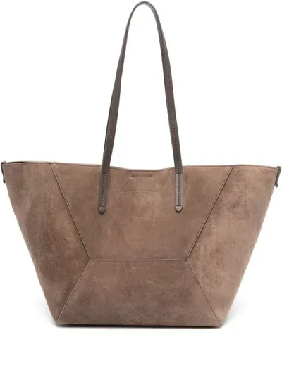 Brunello Cucinelli Logo-debossed Tote Bag In Brown