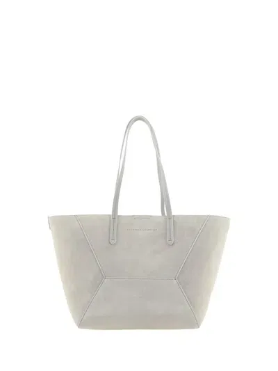 Brunello Cucinelli Logo Embossed Tote Bag In Grey