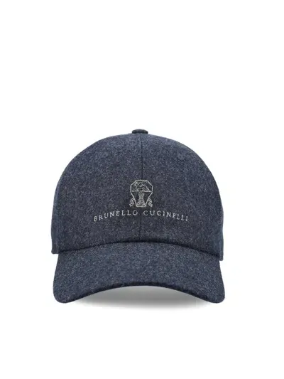 Brunello Cucinelli Logo Embroidered Baseball Cap In Blue