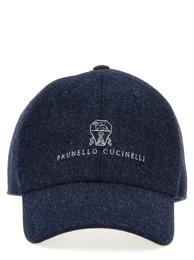 Brunello Cucinelli Logo Embroidery Cap In Blue