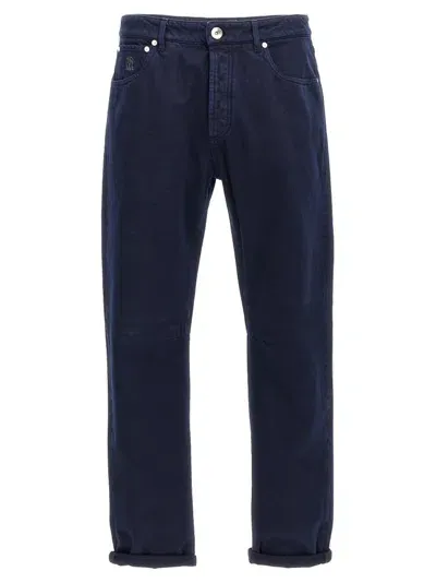 Brunello Cucinelli Logo Patch Straight Leg Jeans In Blue