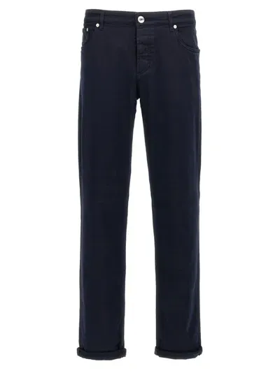 Brunello Cucinelli Logo Patch Straight Leg Jeans In Navy