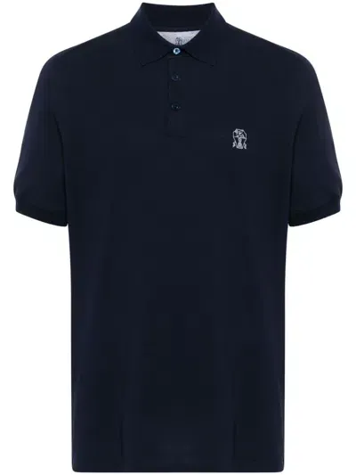 Brunello Cucinelli Logo-print Cotton Polo Shirt In Blue