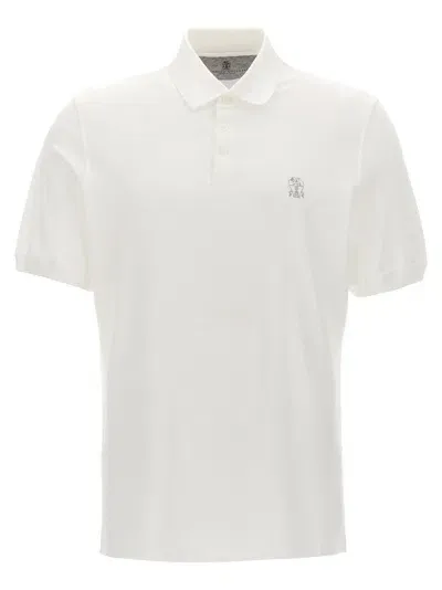 Brunello Cucinelli Logo-embroidered Cotton Polo Shirt In Neutrals