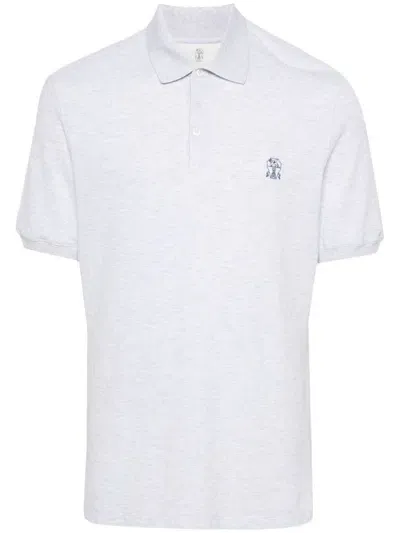 Brunello Cucinelli Cotton Piquet Logo Polo In Weiss