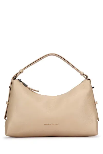 Brunello Cucinelli Logo Printed Zipped Tote Bag In Beige