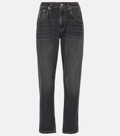 Brunello Cucinelli Logo Straight Jeans In Black