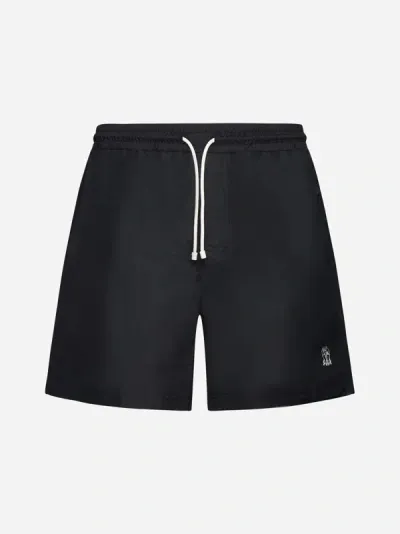 Brunello Cucinelli Logo-embroidered Swim Shorts In Black