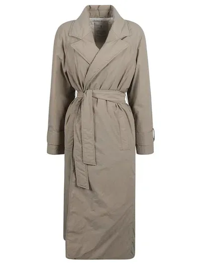 Brunello Cucinelli Long Belted Down Coat In Beige