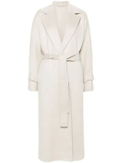 Brunello Cucinelli Cashmere Belted Midi Coat In White