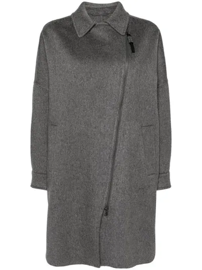 Brunello Cucinelli Classic-collar Cashmere Coat In Gray