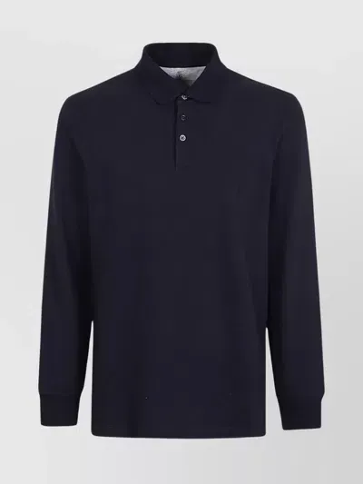 Brunello Cucinelli Long Sleeves Cotton Polo Shirt In Blue