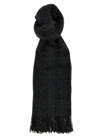 Brunello Cucinelli Lurex Check Scarf In Black