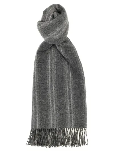 Brunello Cucinelli Lurex Stripes Scarf In Grigio+panama+lurex+pj Argento