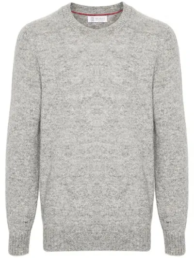 Brunello Cucinelli Men's Wool Crewneck Sweater In Grey