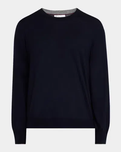 Brunello Cucinelli Men's Fine Gauge Crewneck Sweater In Navy