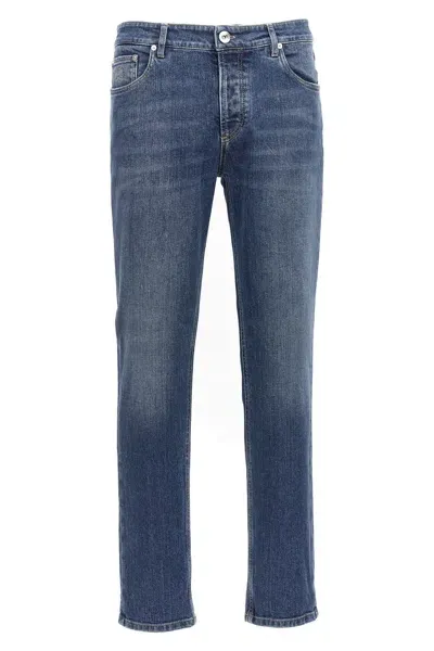 Brunello Cucinelli Men Logo Embroidery Stretch Jeans In Blue