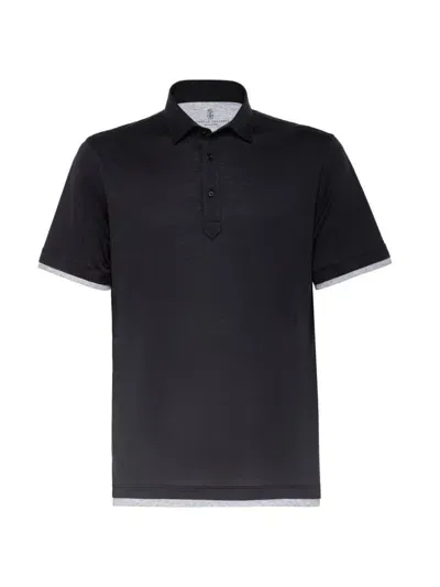 Brunello Cucinelli Black Silk And Cotton Polo Shirt