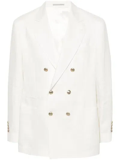 Brunello Cucinelli Linen Single-breasted Blazer Jacket In White