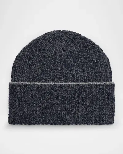 Brunello Cucinelli Men's Wool And Cashmere Mouline Beanie Hat In Navy/dark Grey