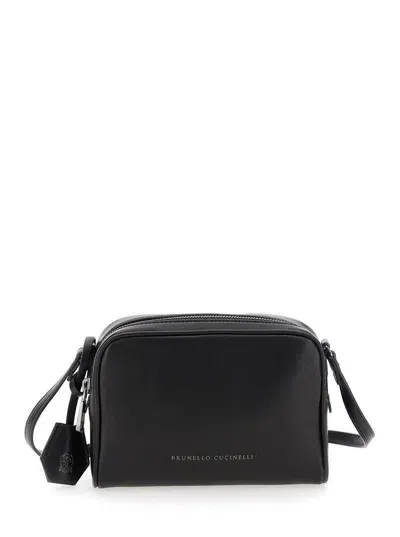 Brunello Cucinelli Mini Leather Boston Crossbody Bag With Shoulder Strap In Black