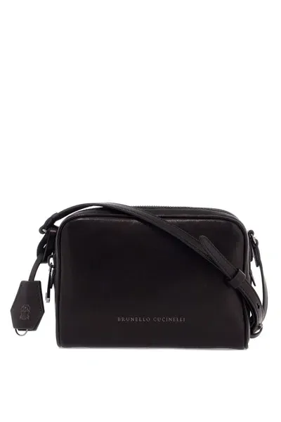 Brunello Cucinelli Mini Leather Boston Crossbody Handbag With Shoulder Strap In Black