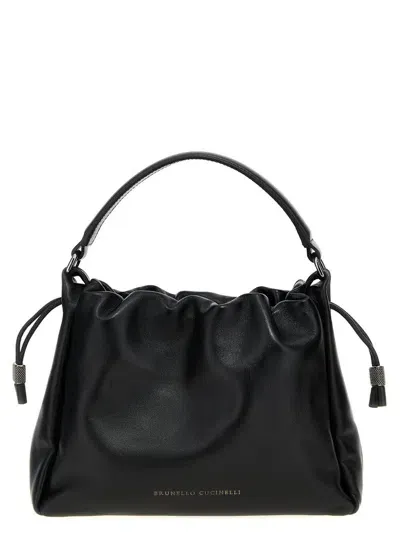 Brunello Cucinelli Monile Embellished Soft Handbag In Black