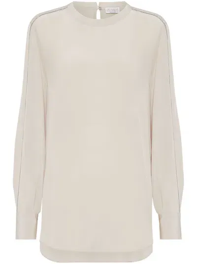 Brunello Cucinelli Monili-chain Detail Blouse In Neutrals