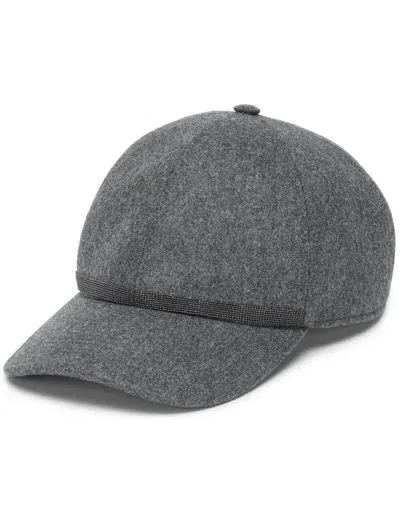 Brunello Cucinelli Monili Chain Detail Cap In Gray