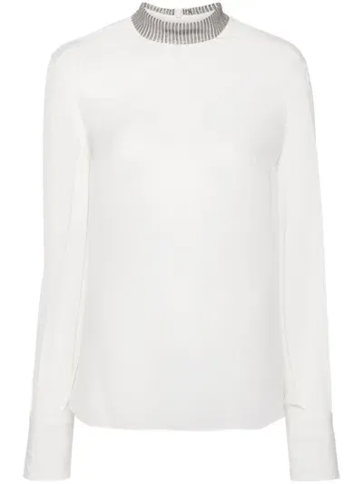 Brunello Cucinelli Monili-detail Blouse In Nude & Neutrals