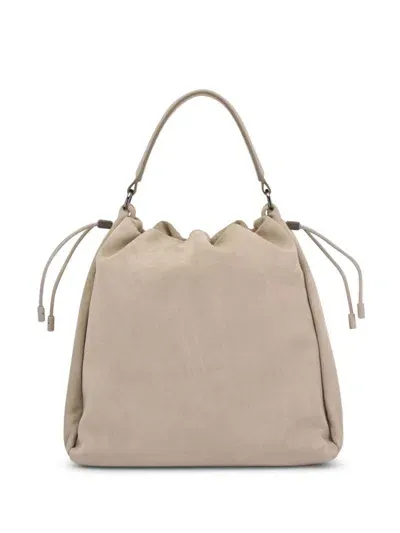 Brunello Cucinelli Monili Drawstring Shoulder Bag In Neutrals