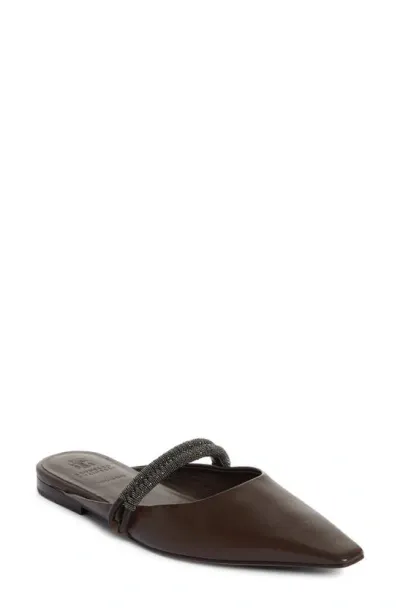 Brunello Cucinelli Monili Strap Mule In Dark Brown