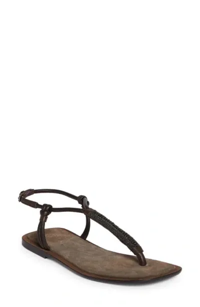 Brunello Cucinelli Monili T-strap Sandal In Brown